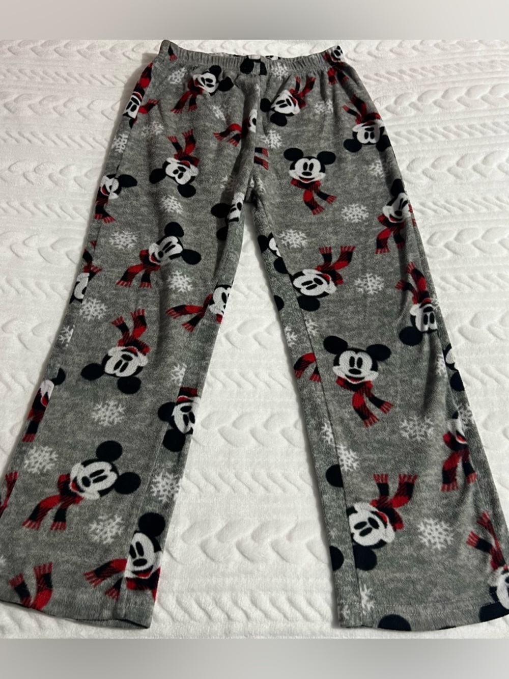 💗 Disney - Girls Gray Mickey Mouse Fleece Pajama Pants with Red Accents